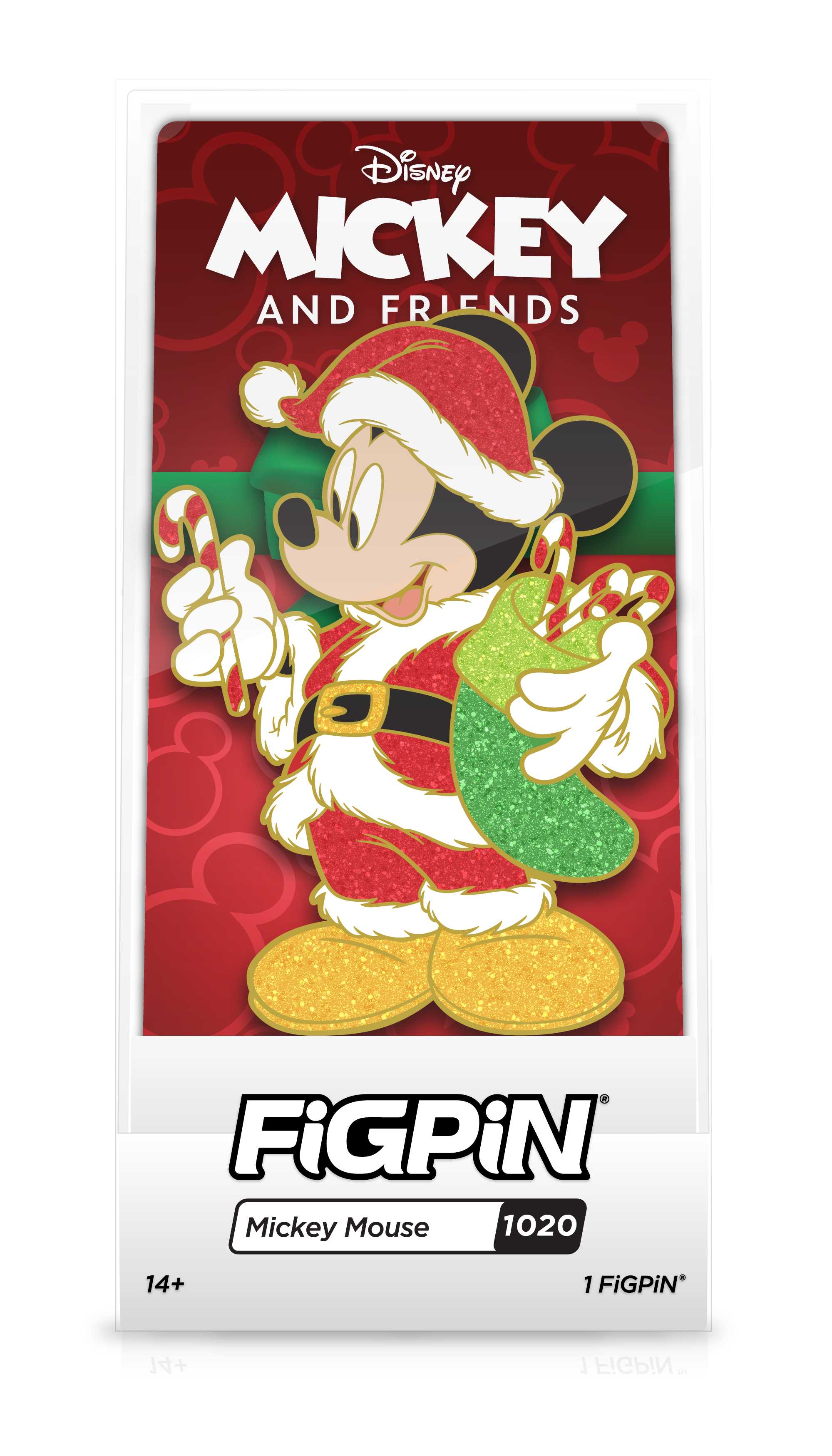 Front view of Disney's Mickey Mouse enamel pin inside FiGPiN Display case reading “FiGPiN - Mickey Mouse (1020)”