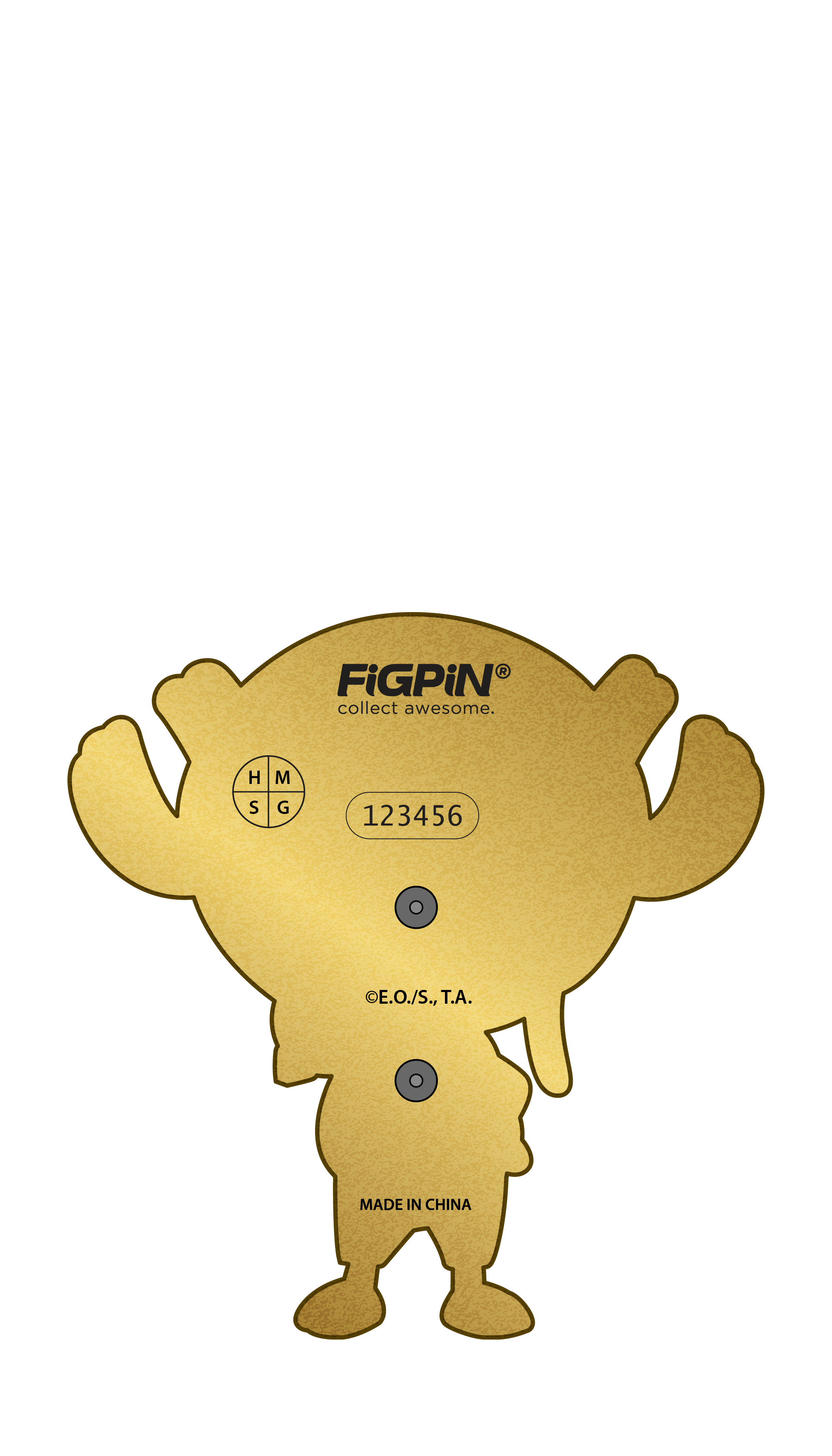 Back render of enamel pin with example FiGPiN serial number.