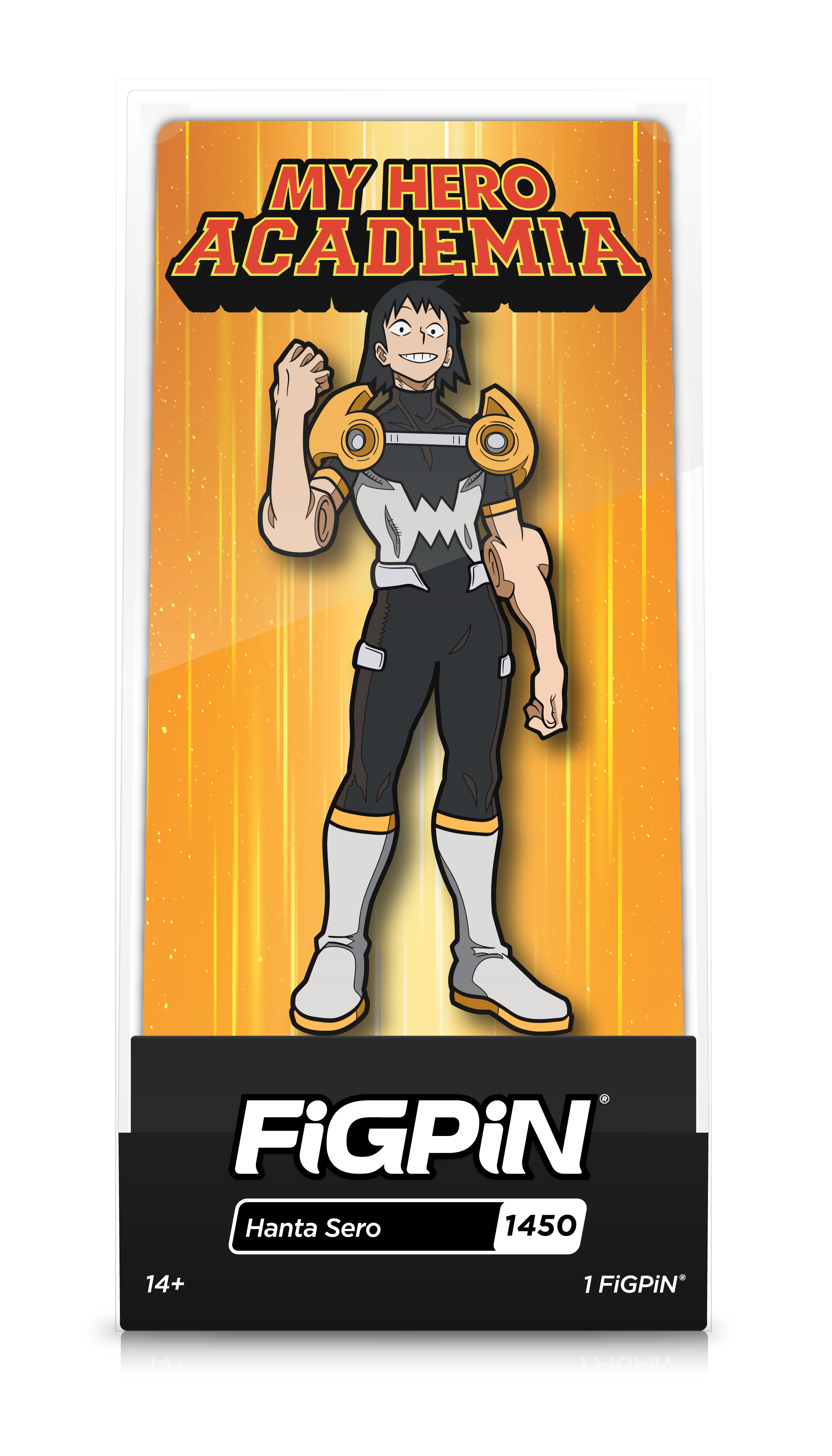 Front view of My Hero Academia's Hanta Sero enamel pin inside FiGPiN Display case regarding "FiGPiN - Hanta Sero (1450)"