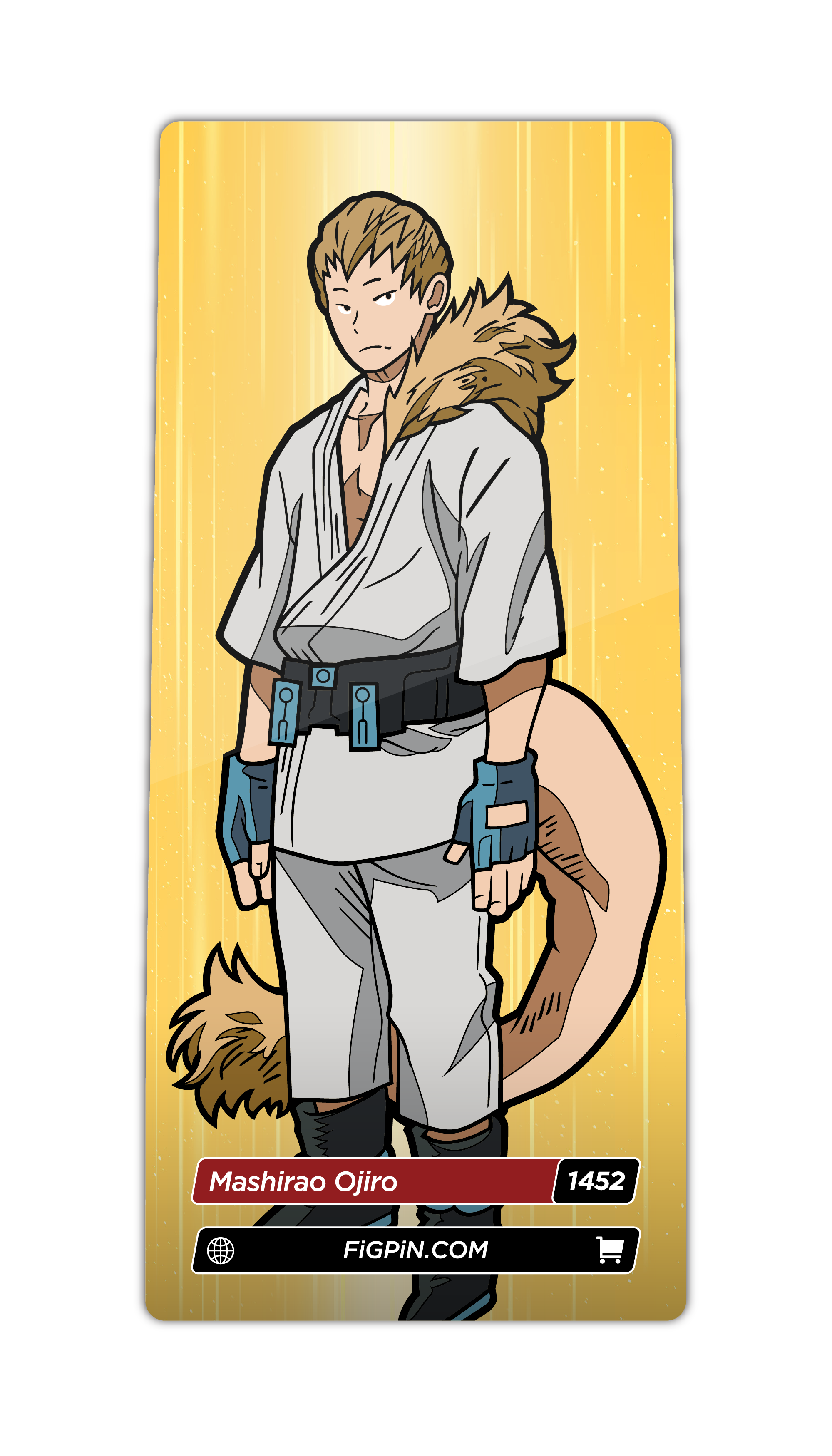 Character card of My Hero Academia's Mashirao Ojiro with text “Mashirao Ojiro (1452)” and link to FiGPiN’s website