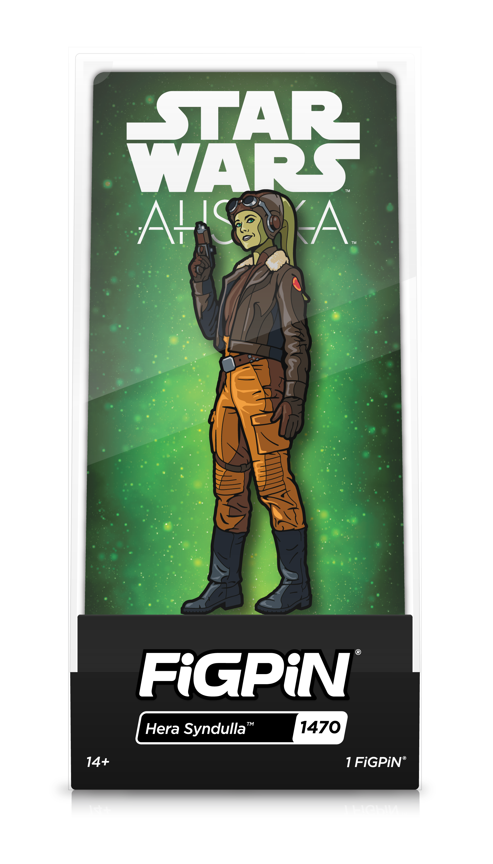 Front view of STAR WARS AHSOKA's Hera Syndulla enamel pin inside FiGPiN Display case regarding "FiGPiN - Hera Syndulla (1470)"