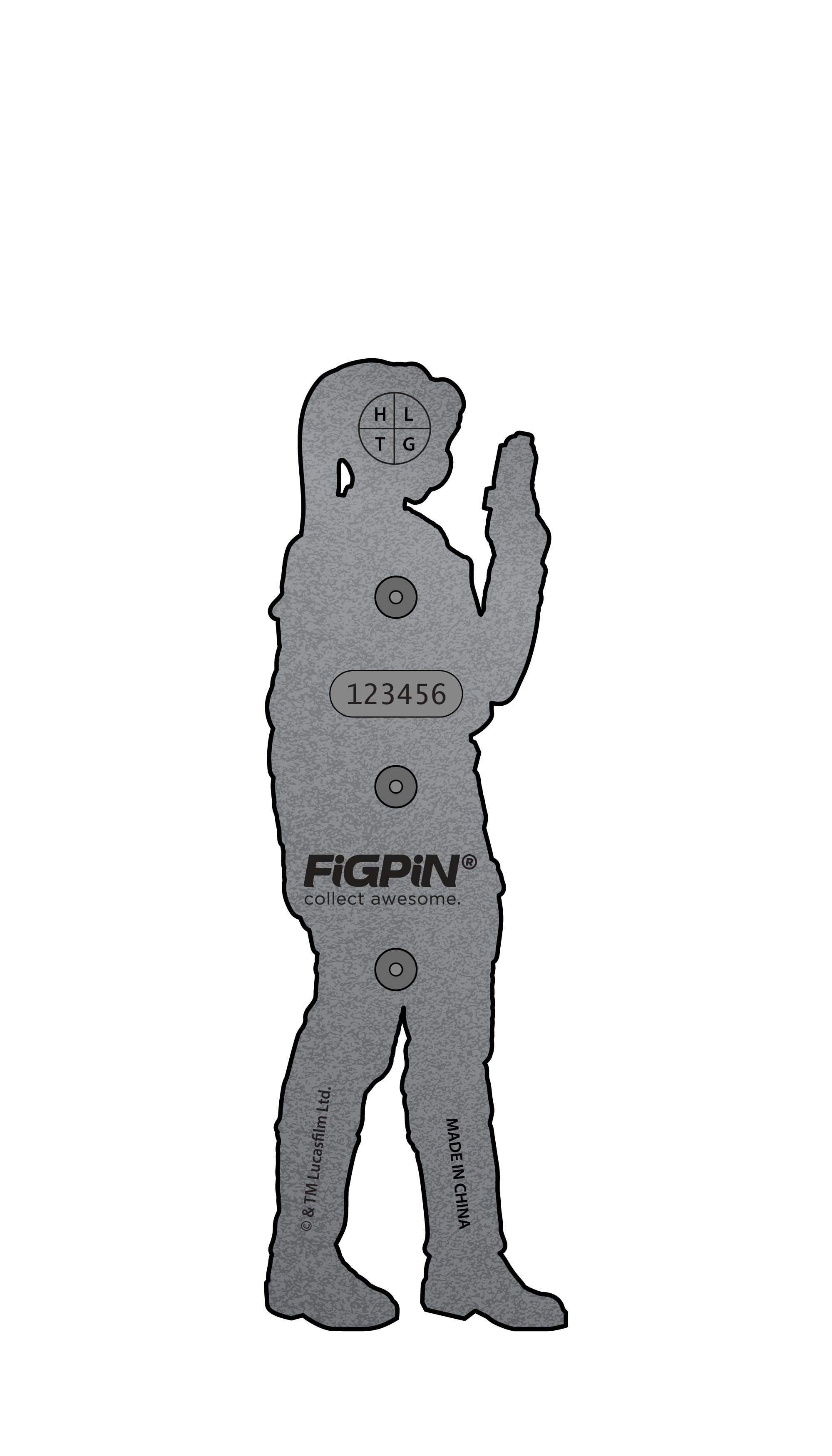 Back render of enamel pin with example FiGPiN serial number.