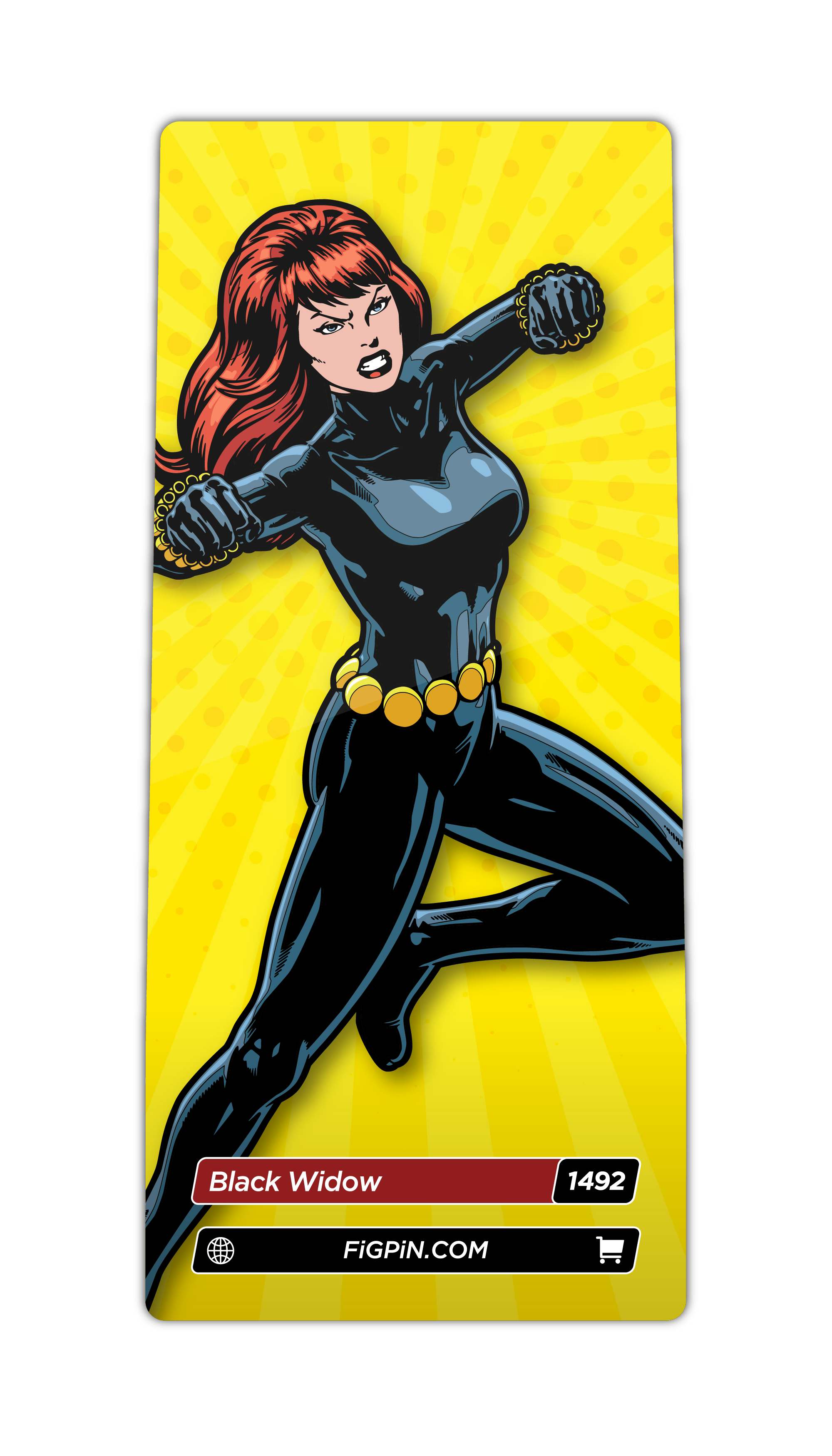 Character card of Marvel's Black Widow with text “Black Widow (1492)” and link to FiGPiN’s website