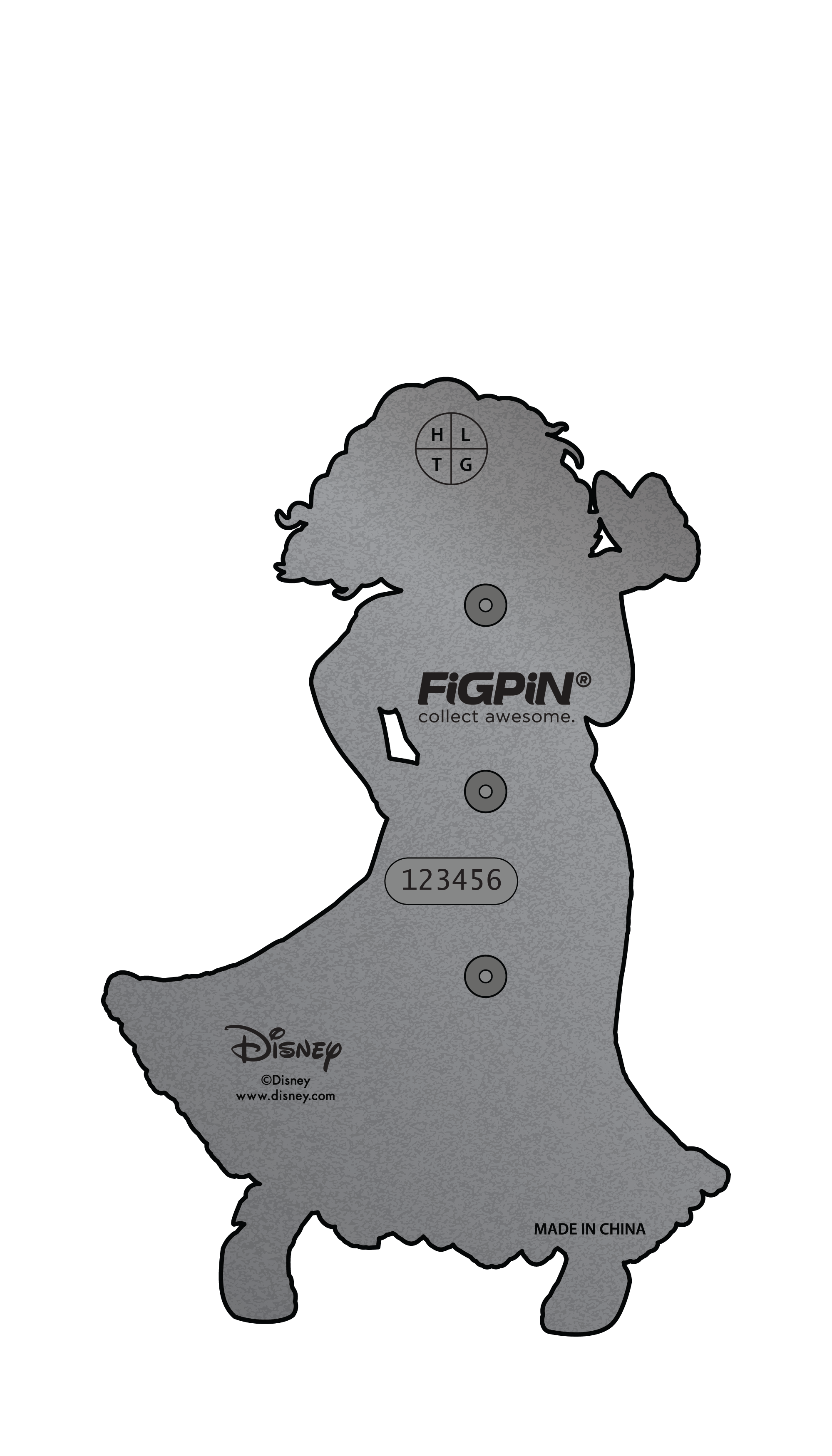 Back render of enamel pin with example FiGPiN serial number.