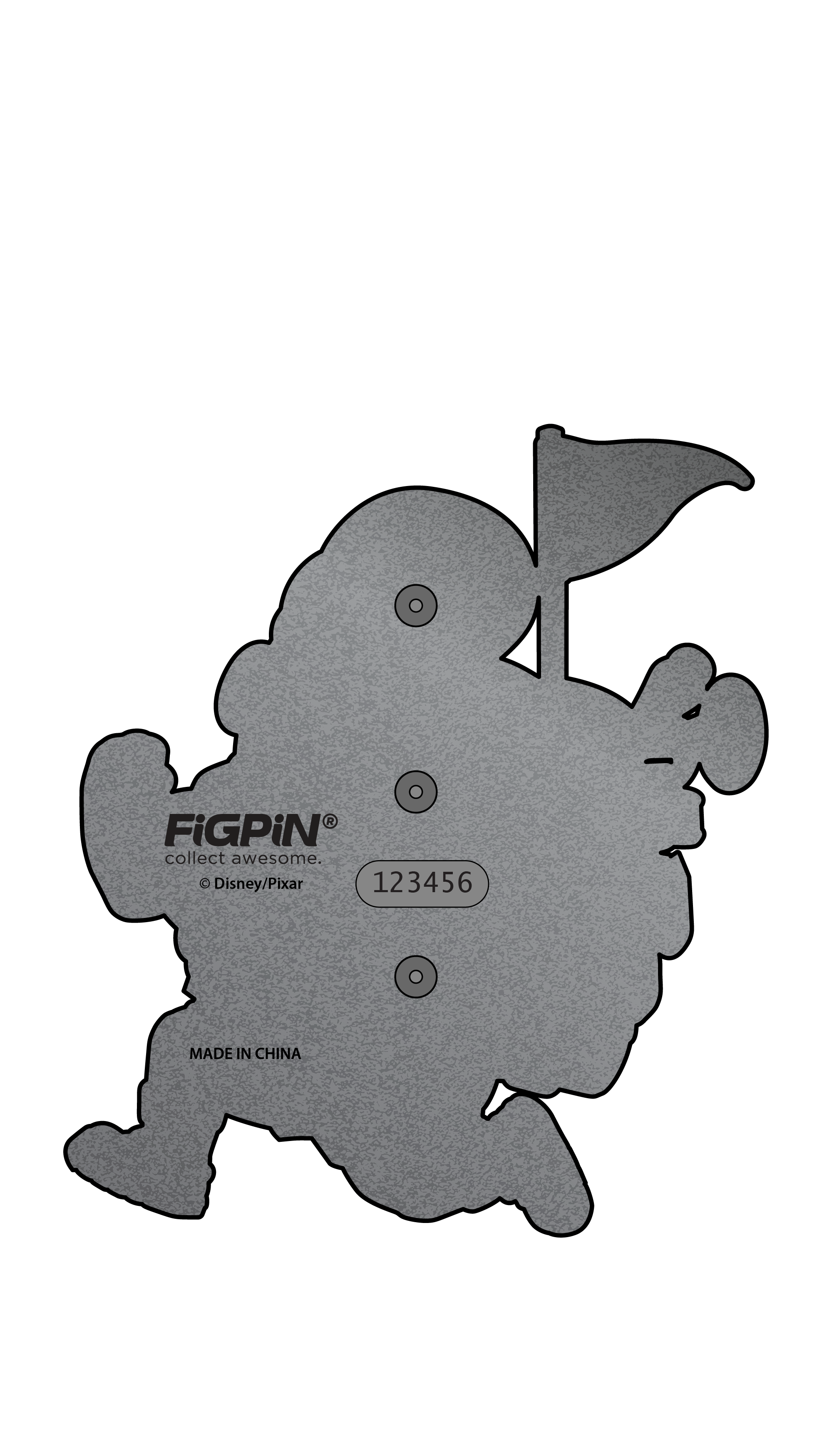 Back render of enamel pin with example FiGPiN serial number.