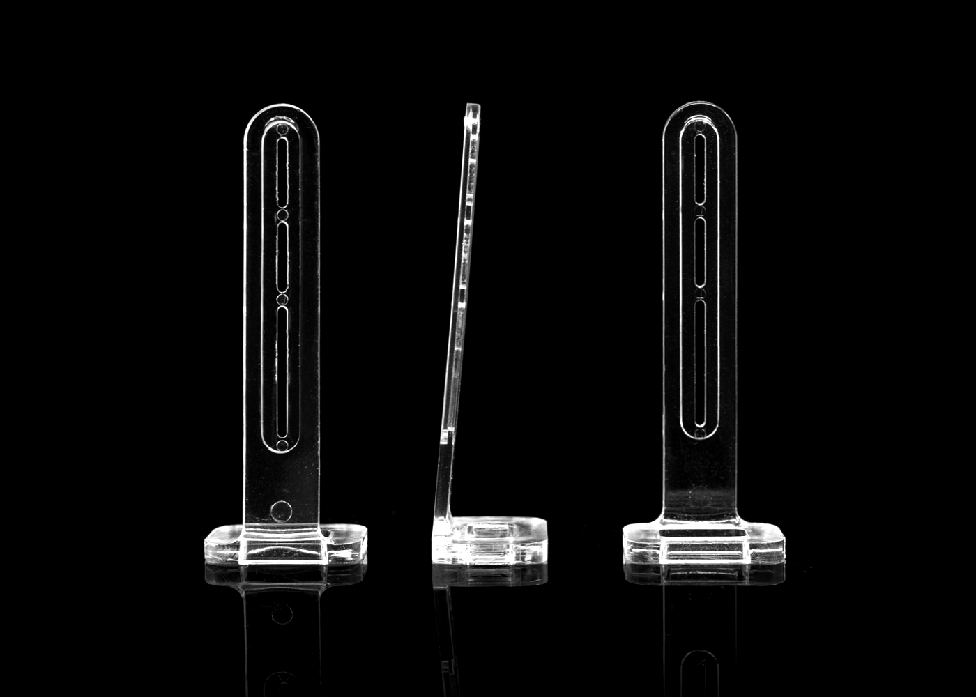 3 tall action posts in different angles for a 360 view of the product