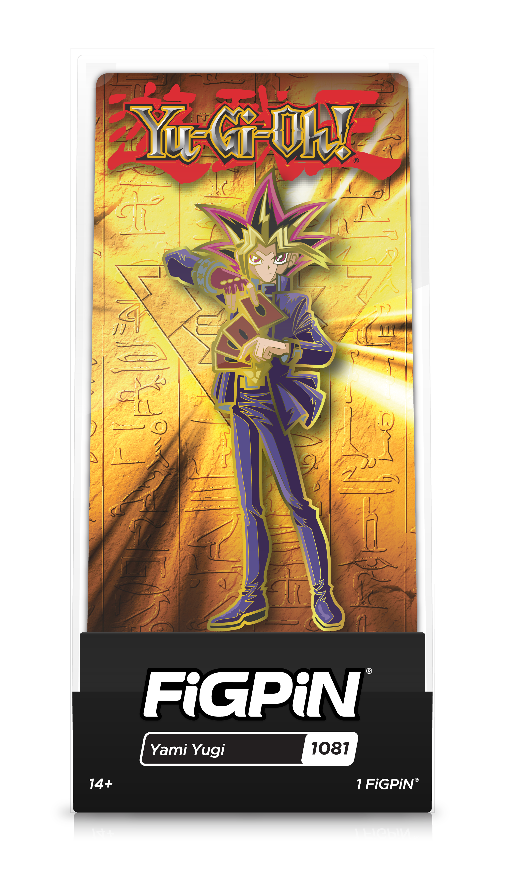Front view of gold plated Yami Yugi enamel pin inside FiGPiN Display case reading “FiGPiN - Yami Yugi (1081)”