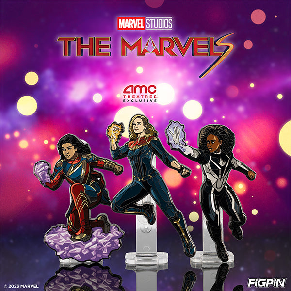 Celebrate Marvel Studios’ The Marvels with Captain Marvel, Captain Monica Rambeau, and Ms. Marvel FiGPiNs!