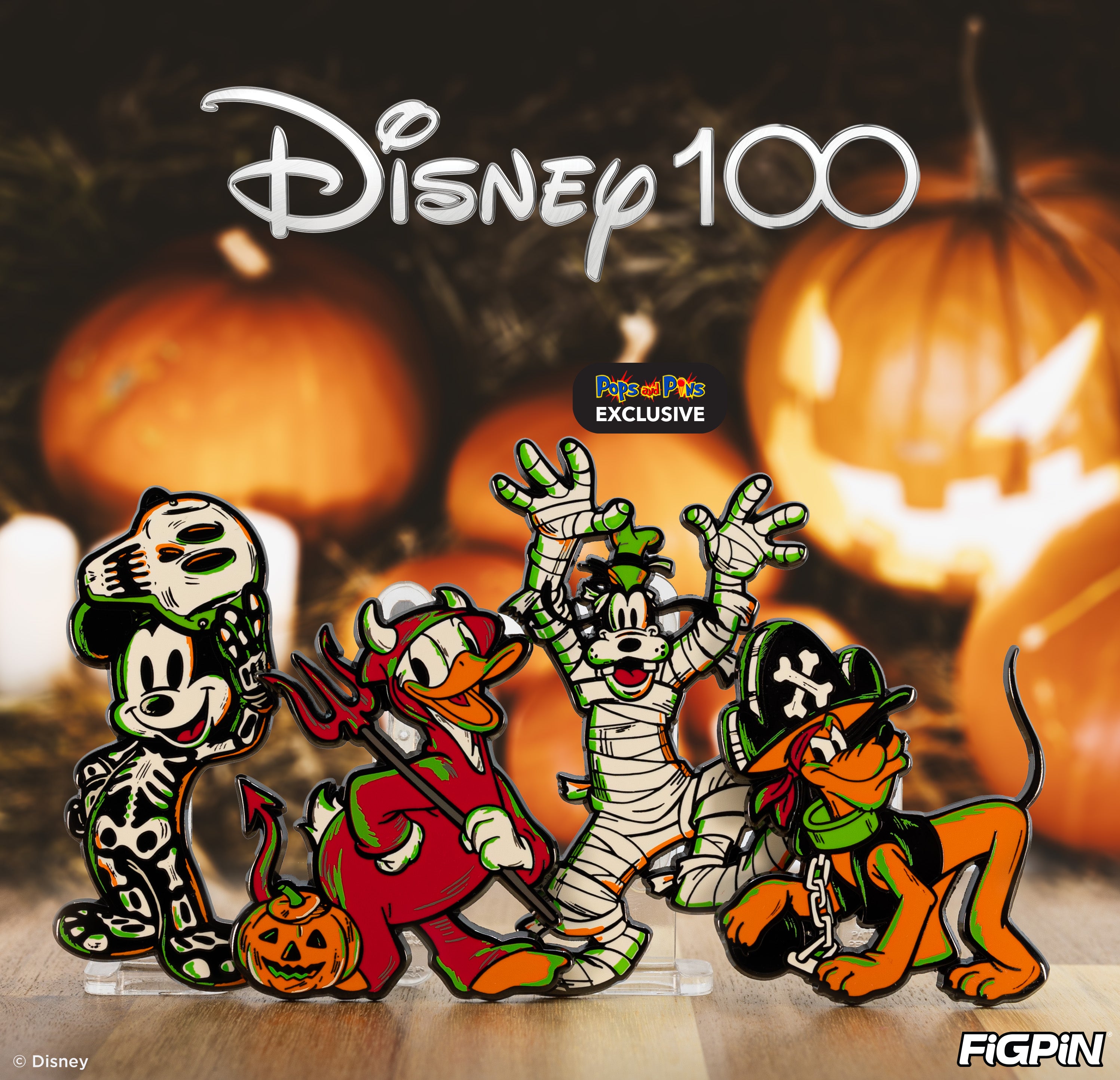 Photograph of Disney 100 characters available as enamel pins in this Disney 100 FiGPiN wave release