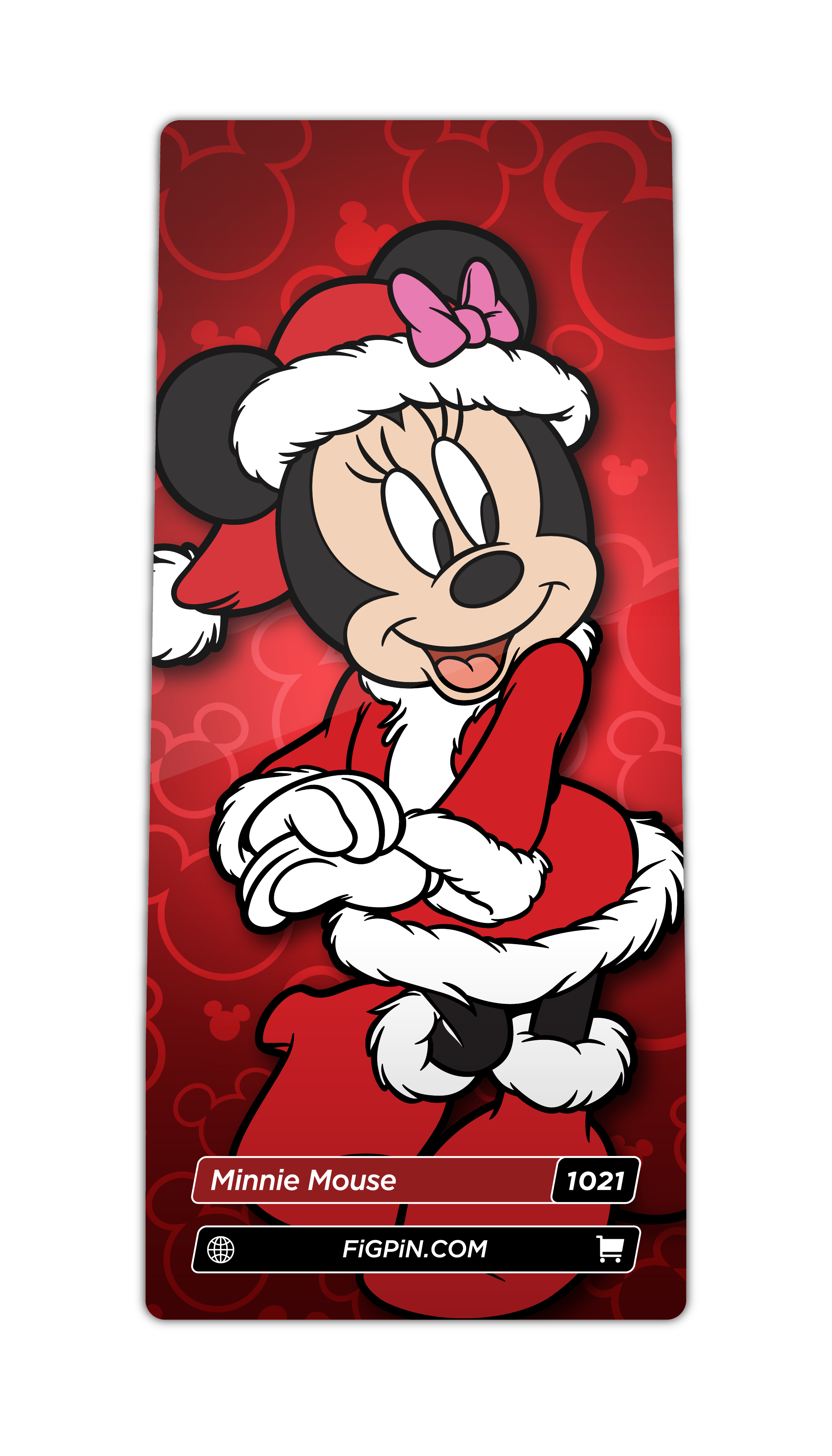 Character card of Disney's Minnie Mouse with text “Minnie Mouse (1021)” and link to FiGPiN’s website