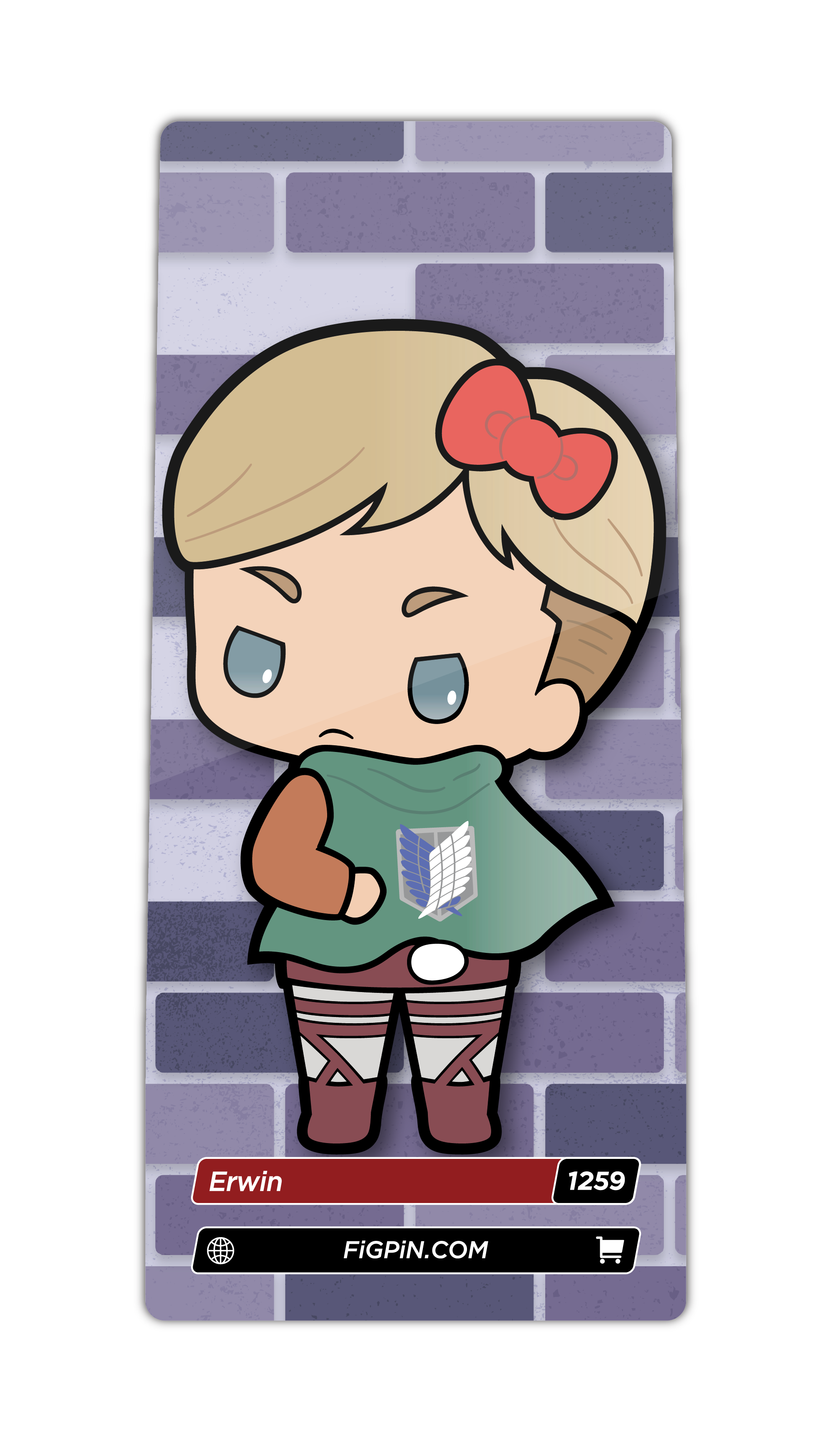 Character card of Attack on Titan's Erwin with text “Erwin (1259)” and link to FiGPiN’s website