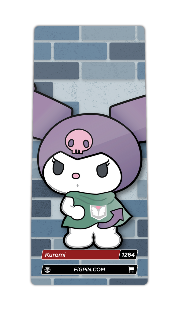 Character card of Sanrio's Kuromi with text “Kuromi (1264)” and link to FiGPiN’s website