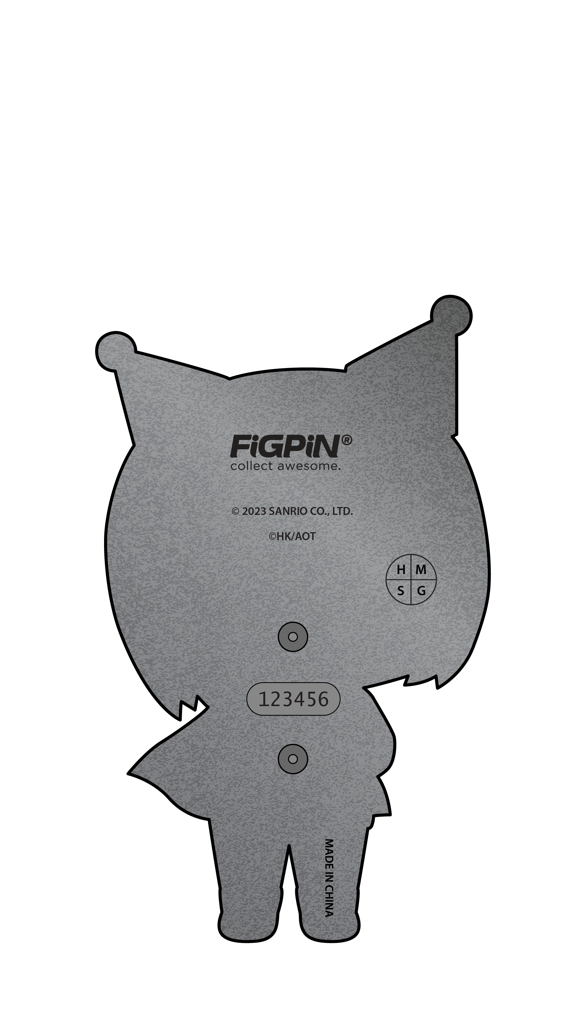 Back render of enamel pin with example FiGPiN serial number.