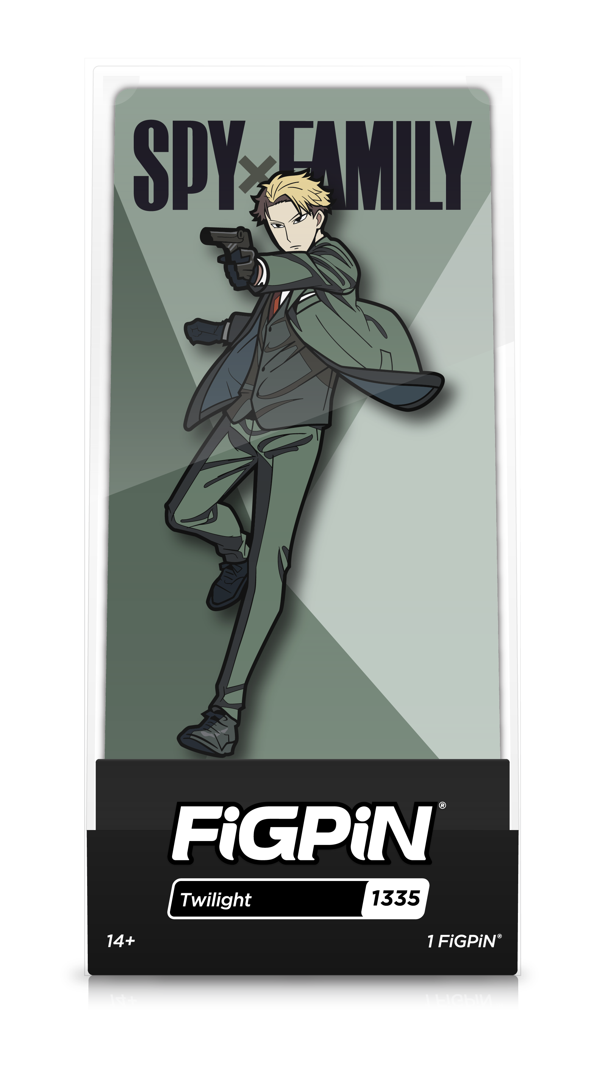 Front view of Spy x Family's Twilight enamel pin inside FiGPiN Display case regarding "FiGPiN - Twilight (1335)"