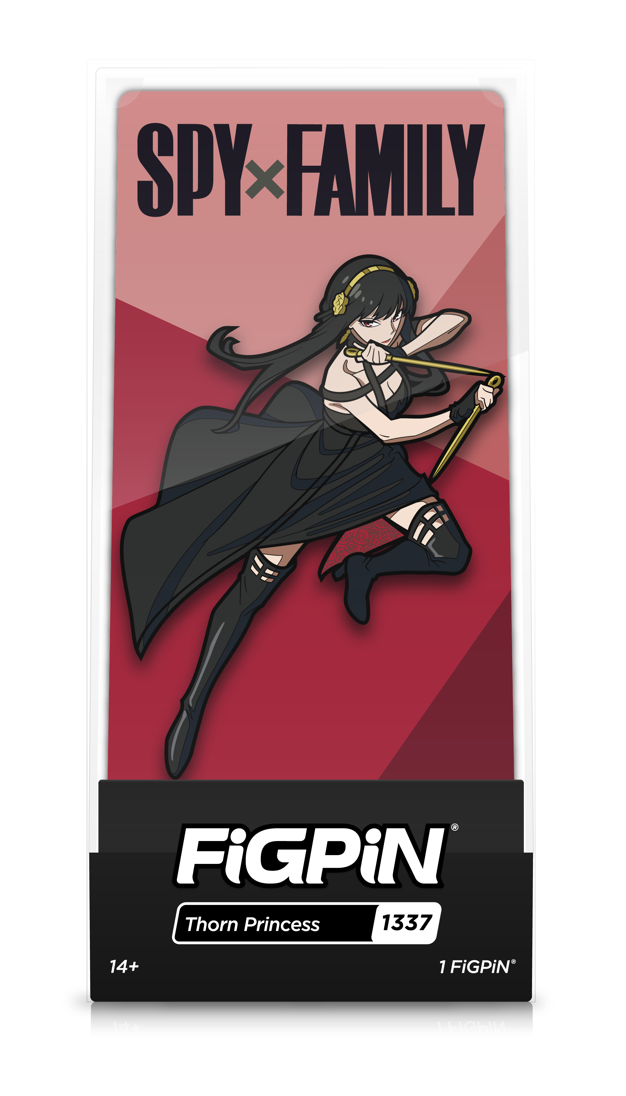 Front view of Spy x Family's Thorn Princess enamel pin inside FiGPiN Display case regarding "FiGPiN - Thorn Princess (1337)"