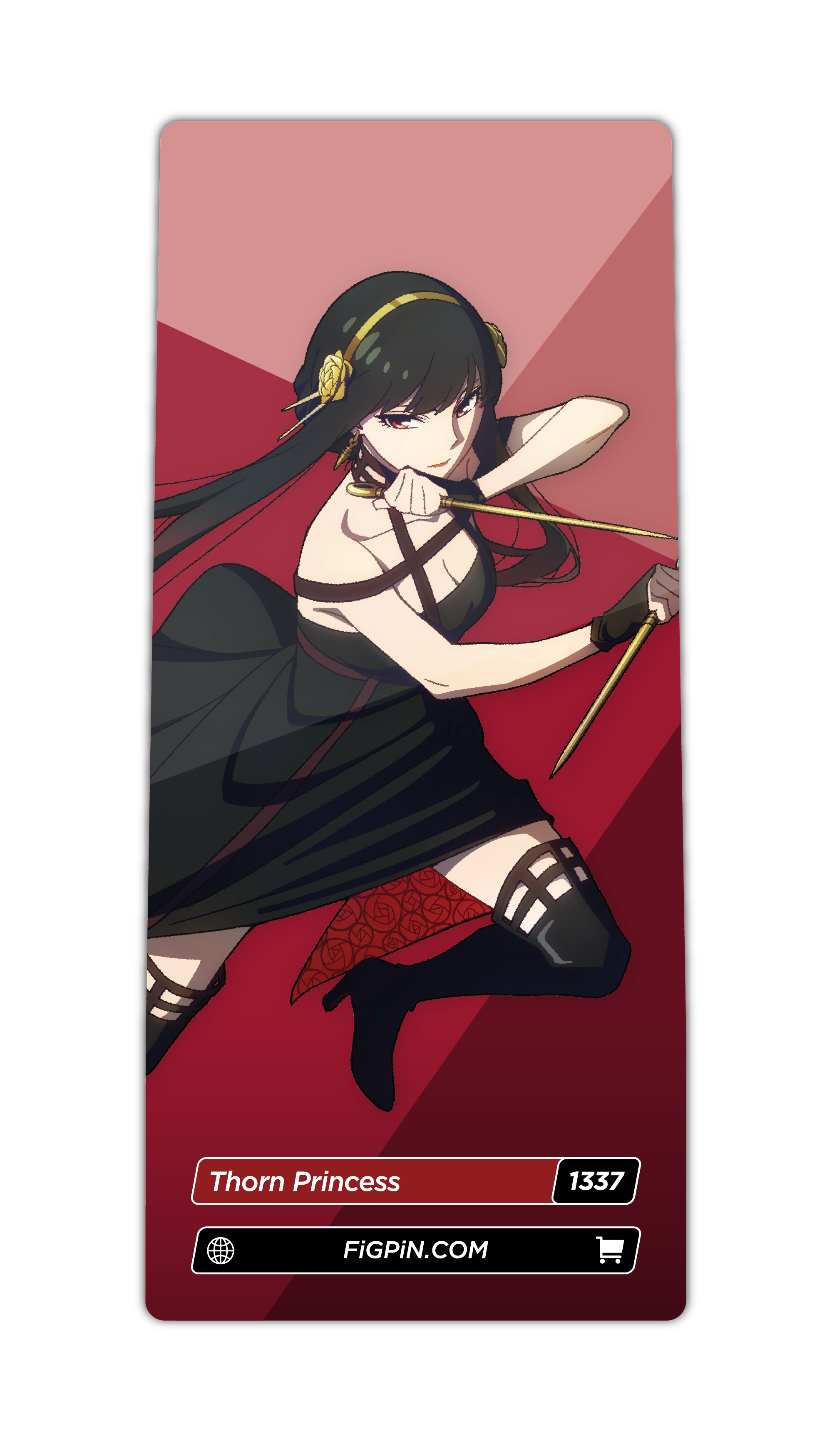 Character card of Spy x Family's Thorn Princess with text “Thorn Princess (1337)” and link to FiGPiN’s website