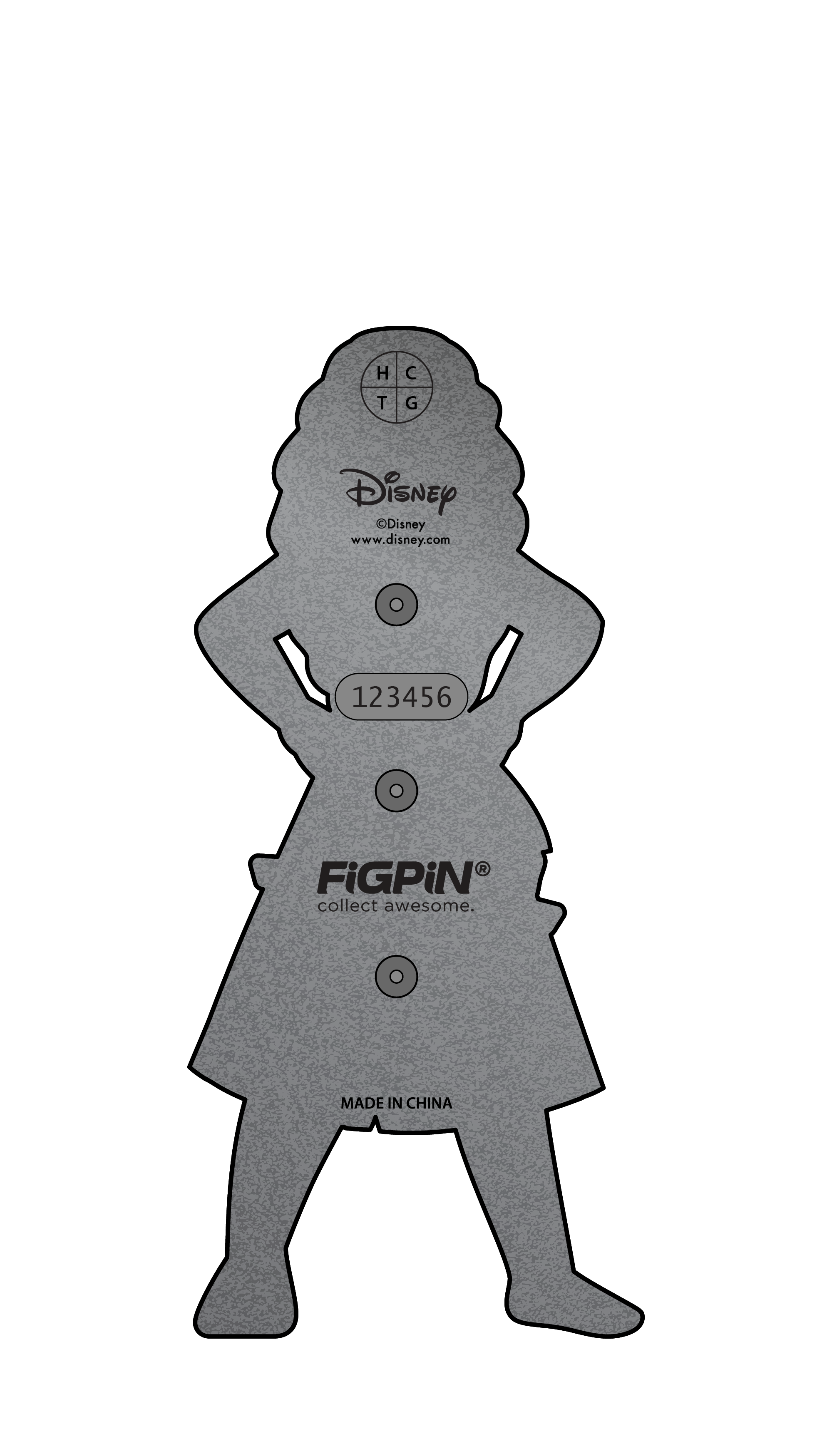 Back render of enamel pin with example FiGPiN serial number.