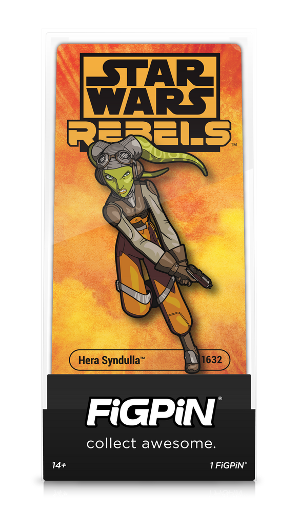 Front view of STAR WARS REBELS' Hera Syndulla enamel pin inside FiGPiN display case reading "collect awesome"