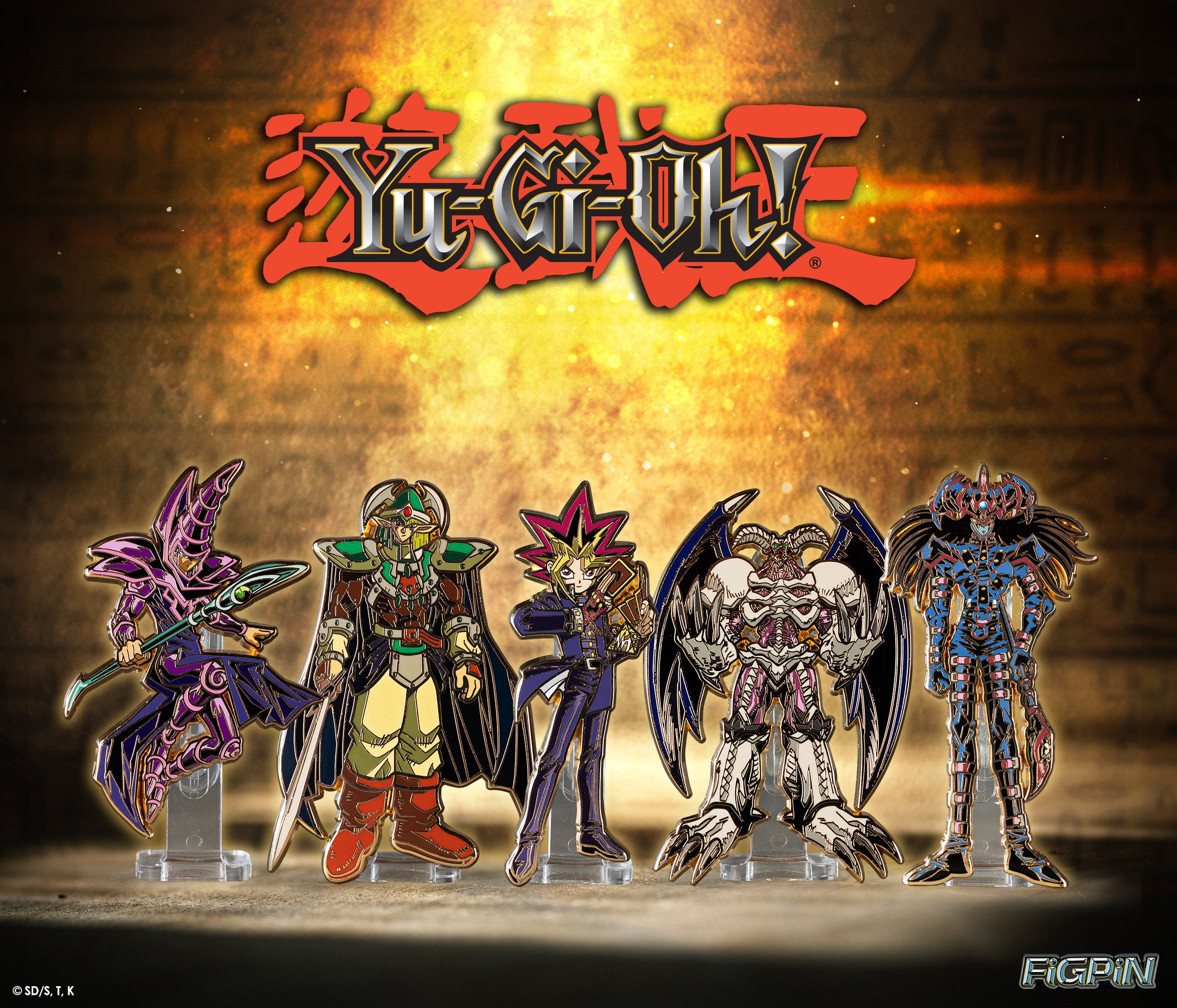 Photograph of Yu-Gi-Oh! characters available as enamel pins in this Yu-Gi-Oh! FiGPiN wave release