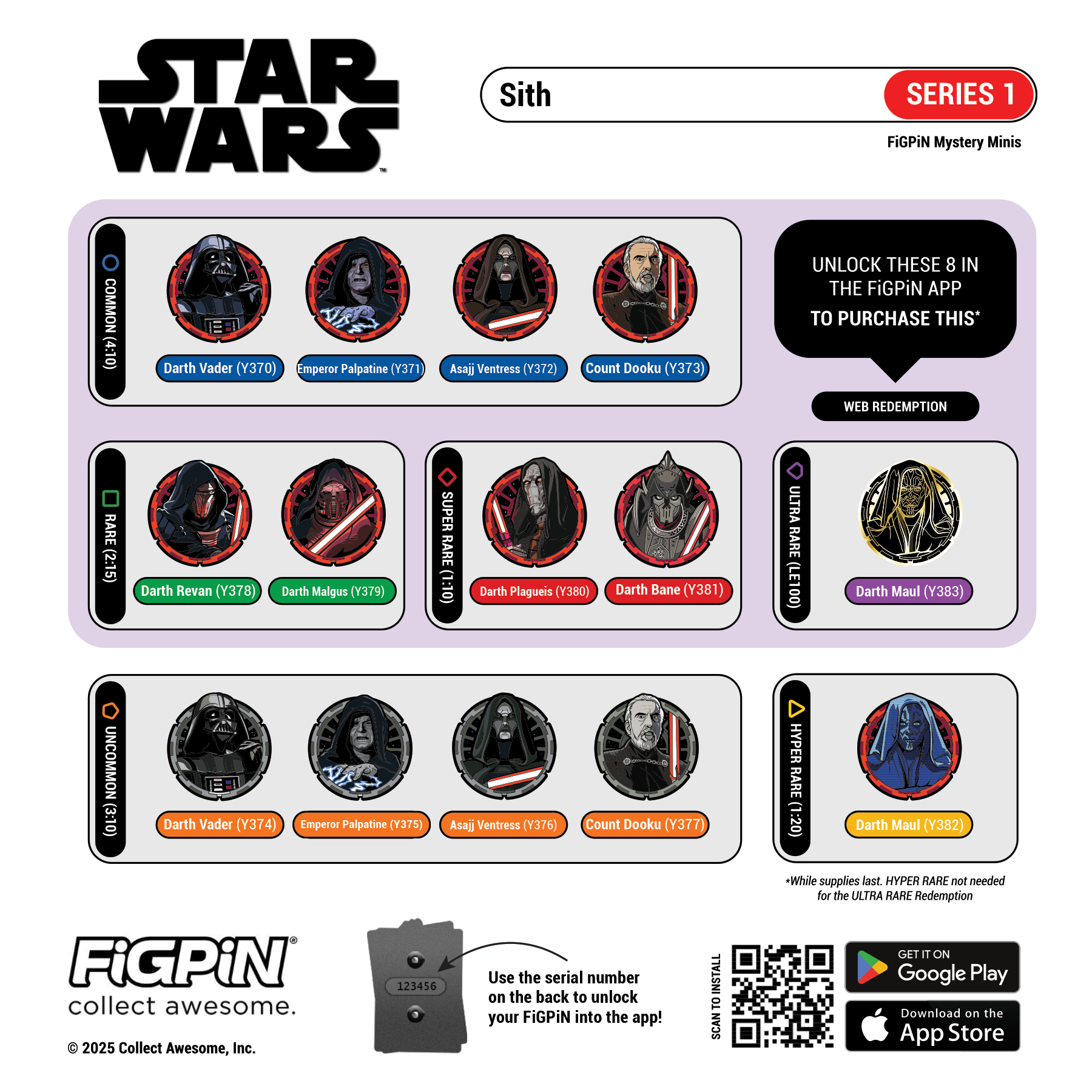 Star Wars Sith Mystery Series 1 - EACH